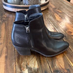 Frye Black Leather Ankle Booties